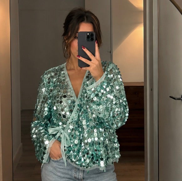 Celeste Pailletten-Wickeljacke