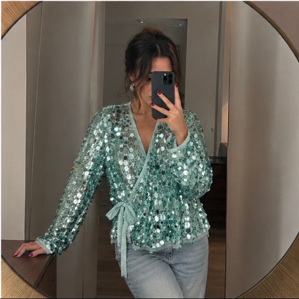 Celeste Pailletten-Wickeljacke