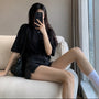 High-Waist-Jeansshorts mit offener Saumkante