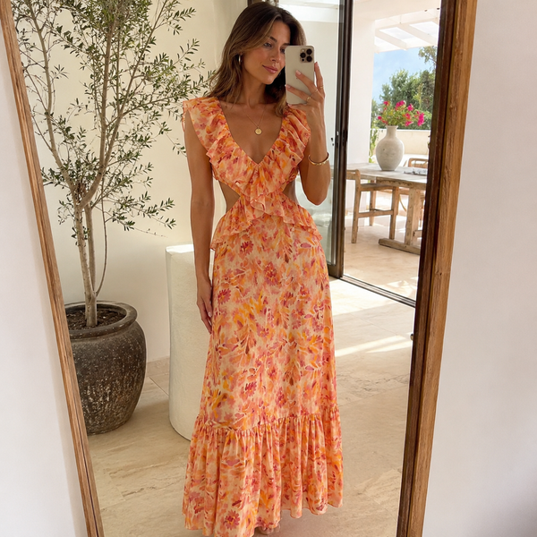 Das Solène Rüschen-Maxikleid