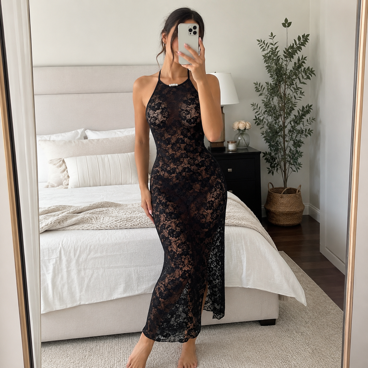 Robe longue dos nu en dentelle