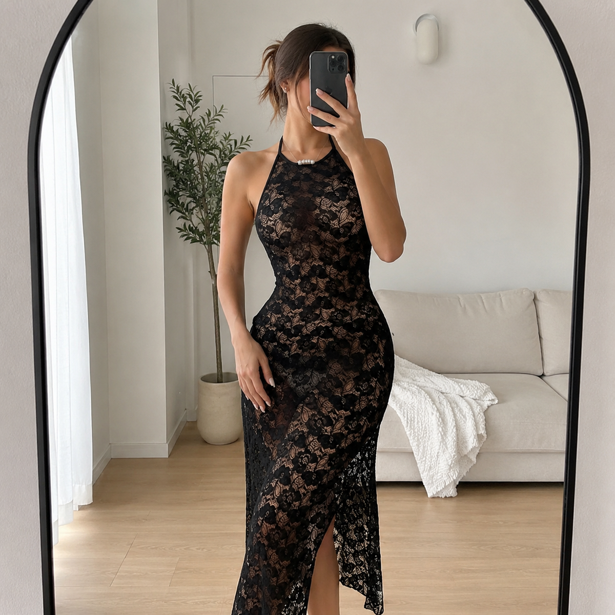 Robe longue dos nu en dentelle