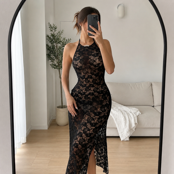 Lace Halter Maxi Dress