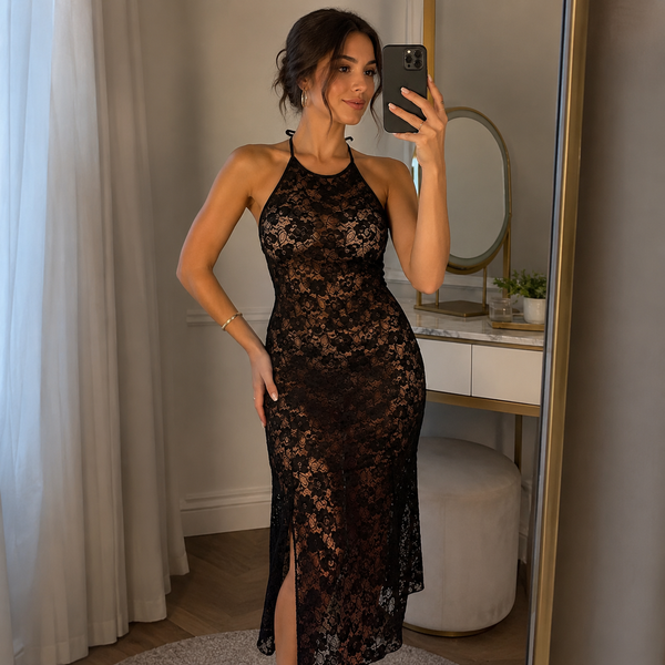 Robe longue dos nu en dentelle