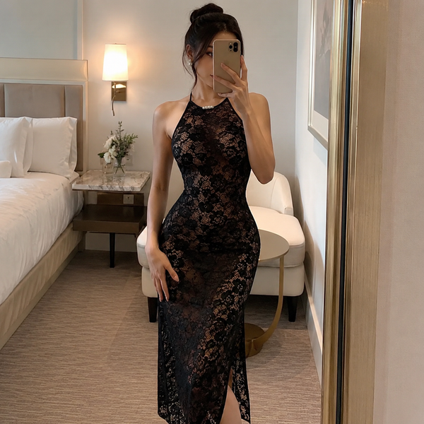 Robe longue dos nu en dentelle