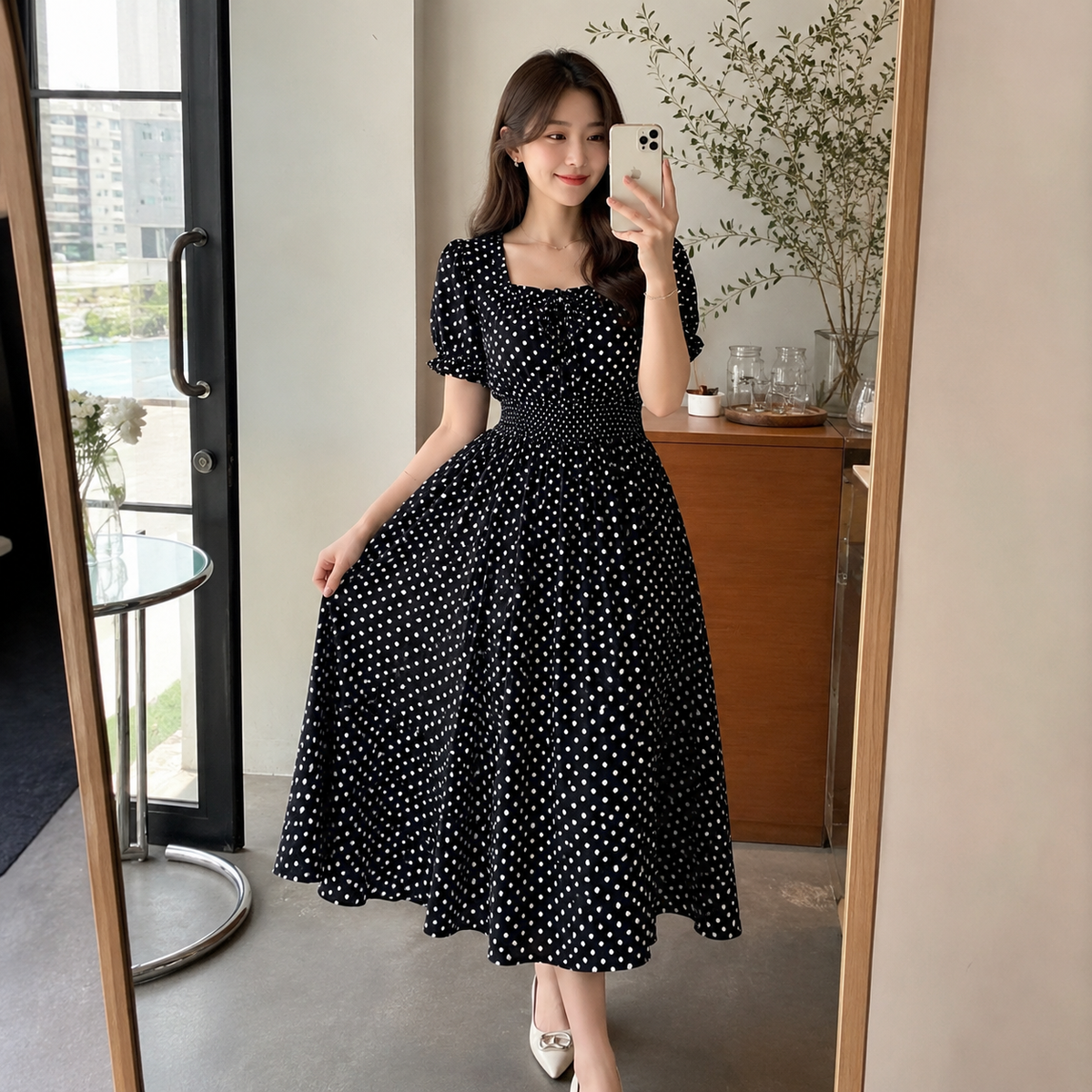 The Effortless Polka Dot Midi Dress