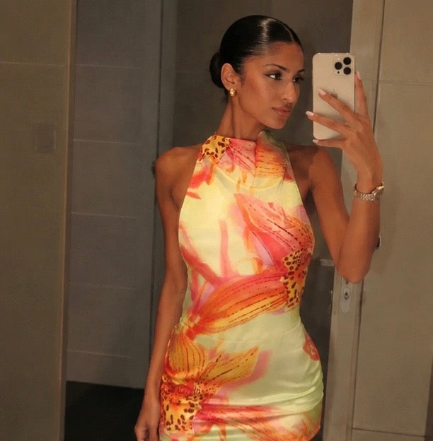 Sculpt Halter Mini Dress